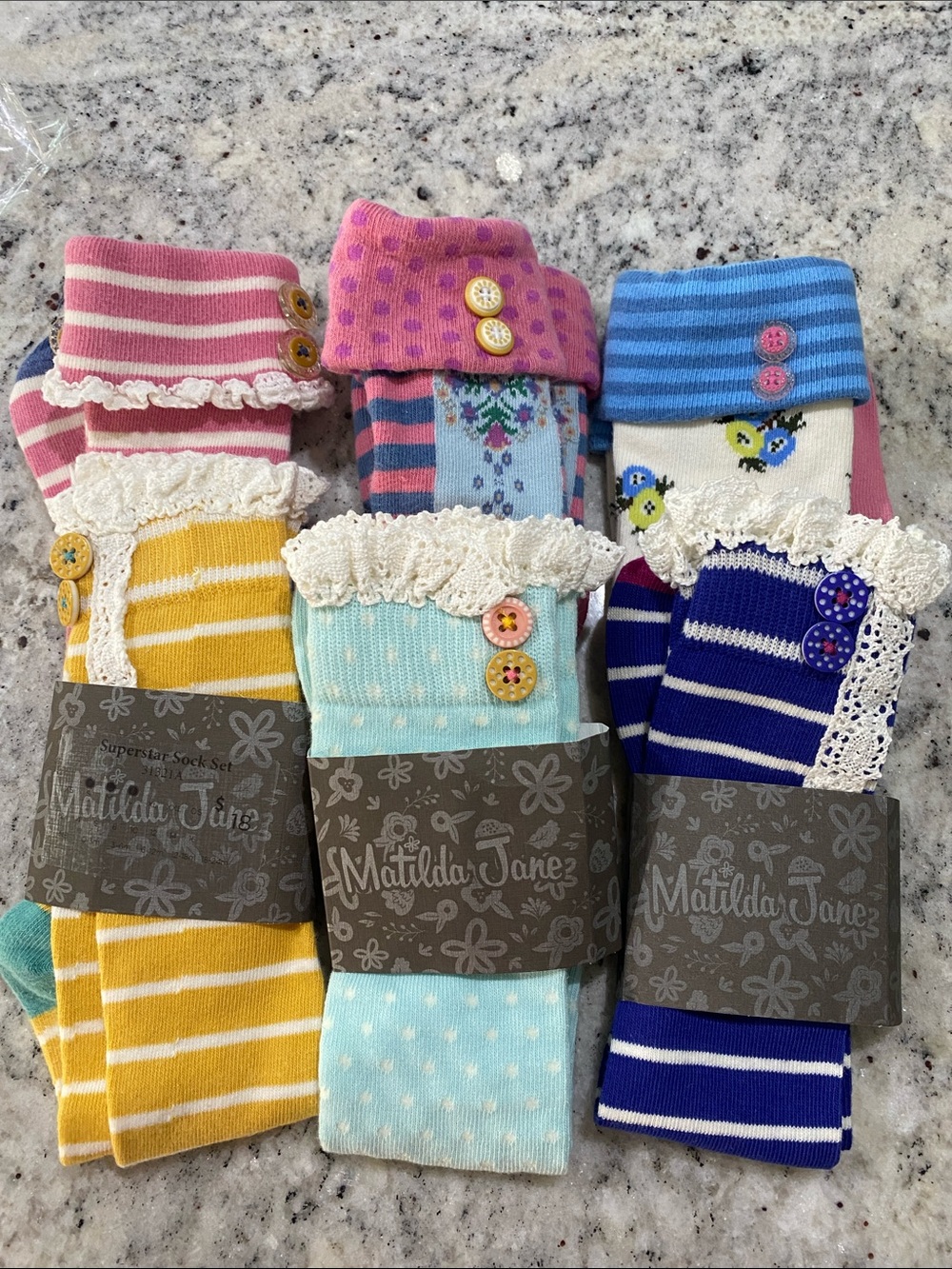 Girls' Multi-Pattern Knee-High Socks - Pink, Blue, Yellow, Aqua - Picture 2 of 2